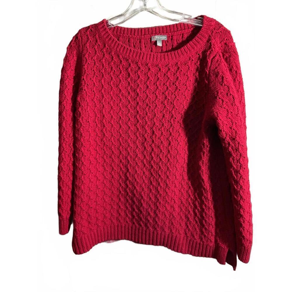 Talbots Women's Cozy Red Chunky Wool Blend Knit Sweater - Size Large Petite